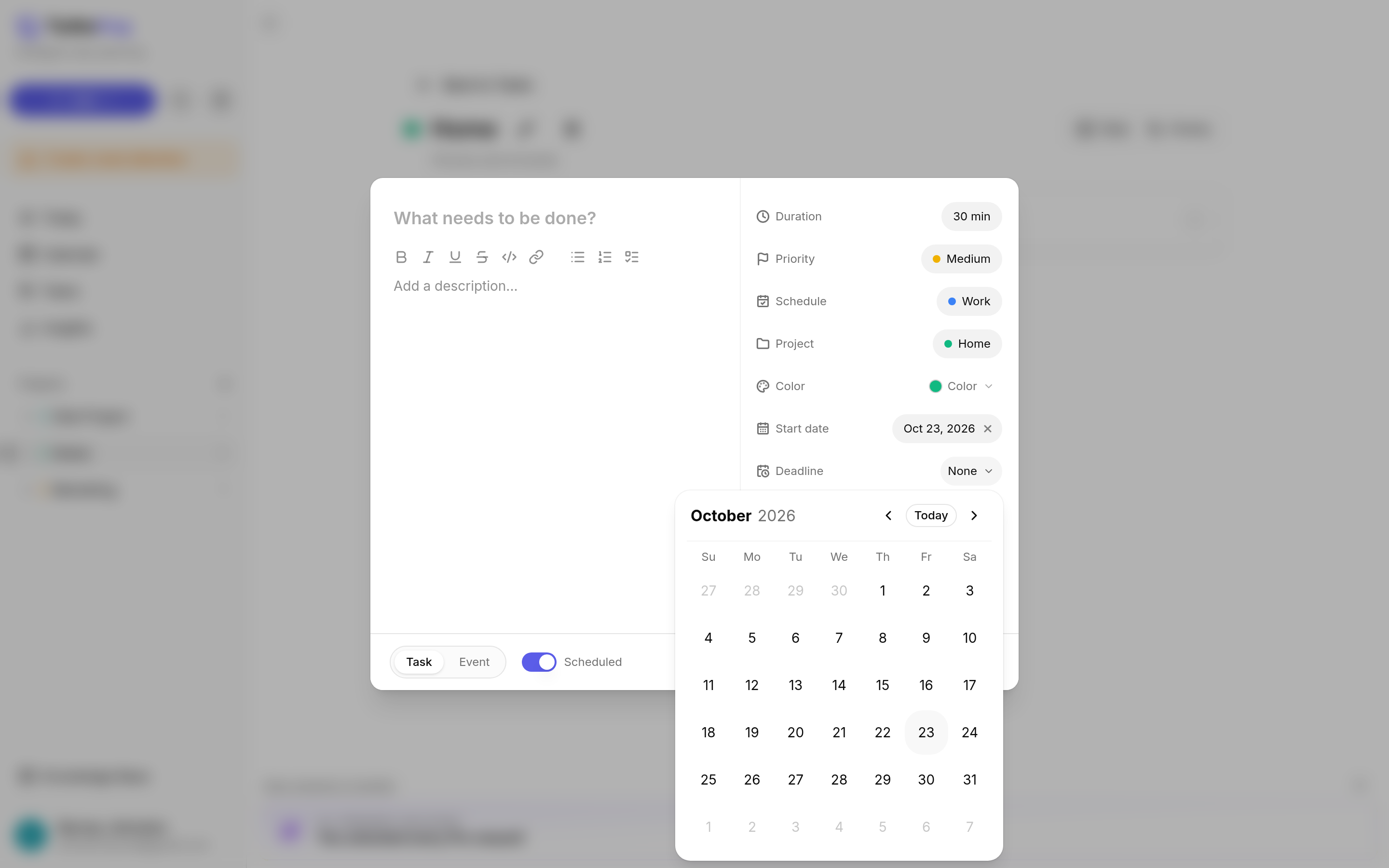 TurboHog task deadline picker