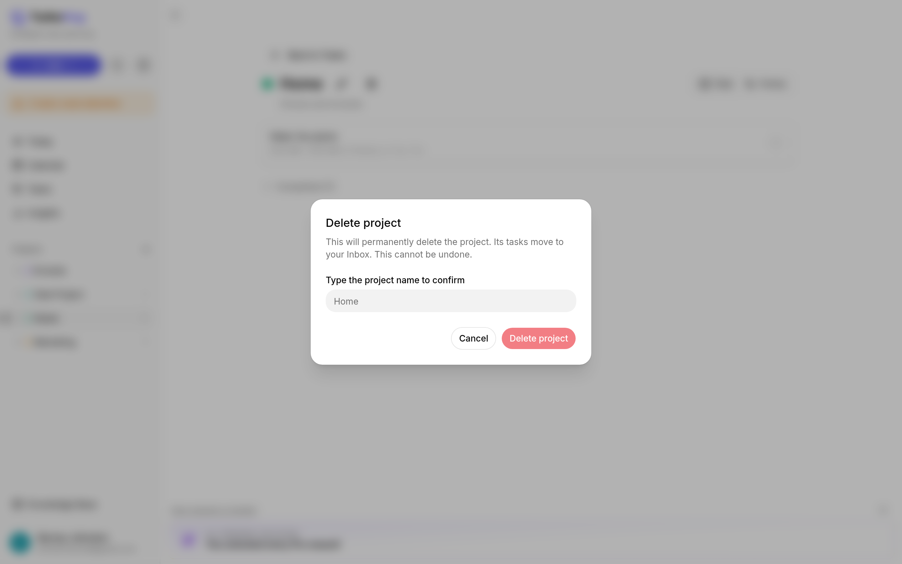 TurboHog Delete project confirmation