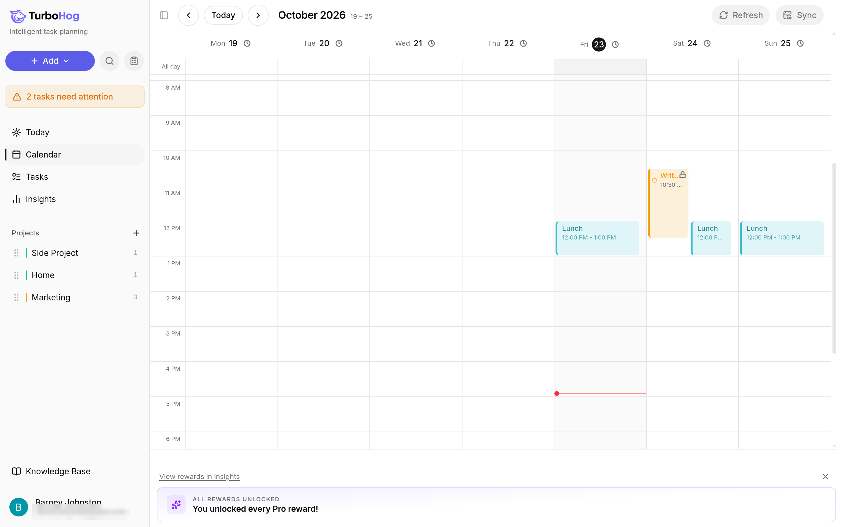 TurboHog auto-scheduled tasks on the Calendar