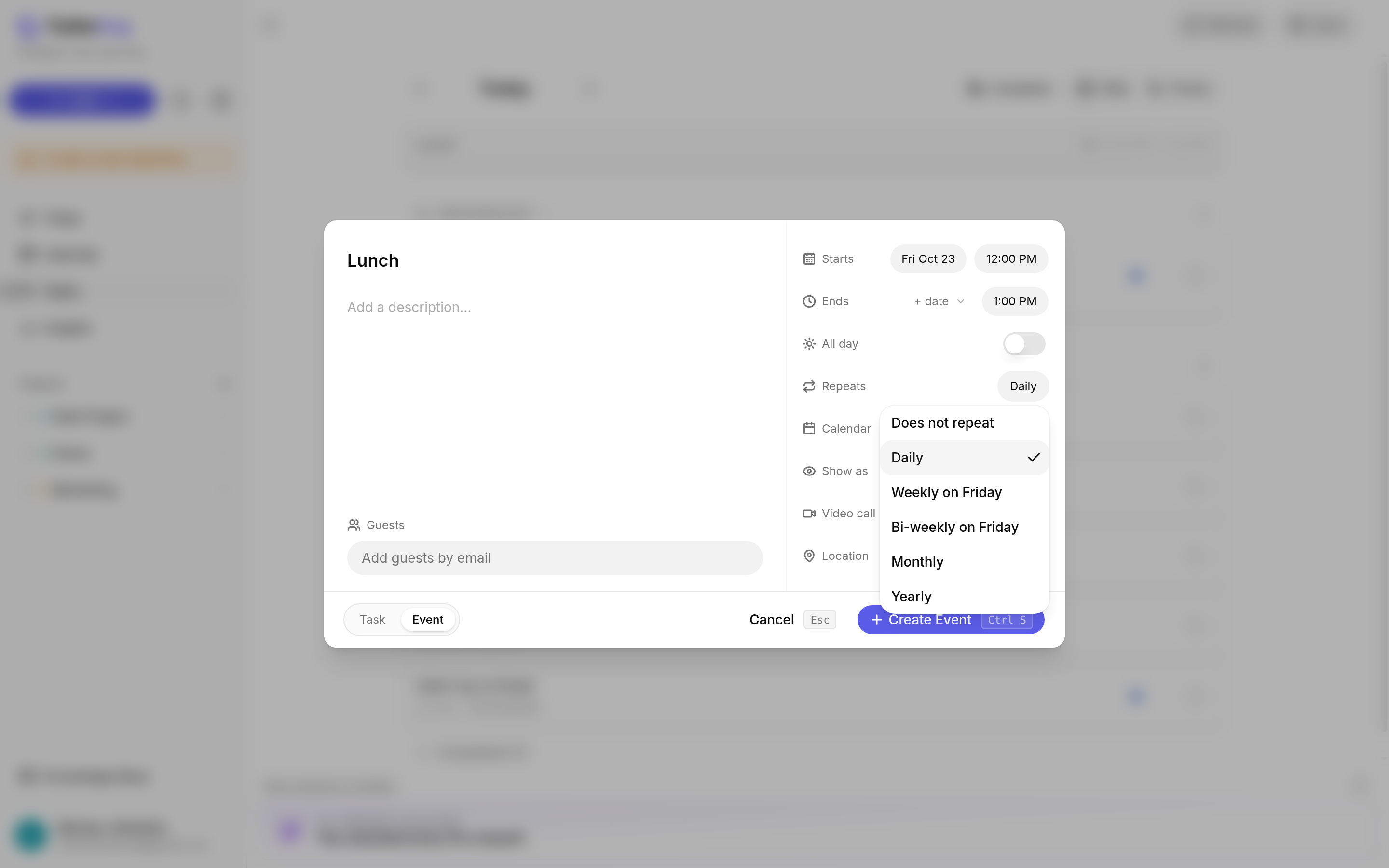 TurboHog event repeat options