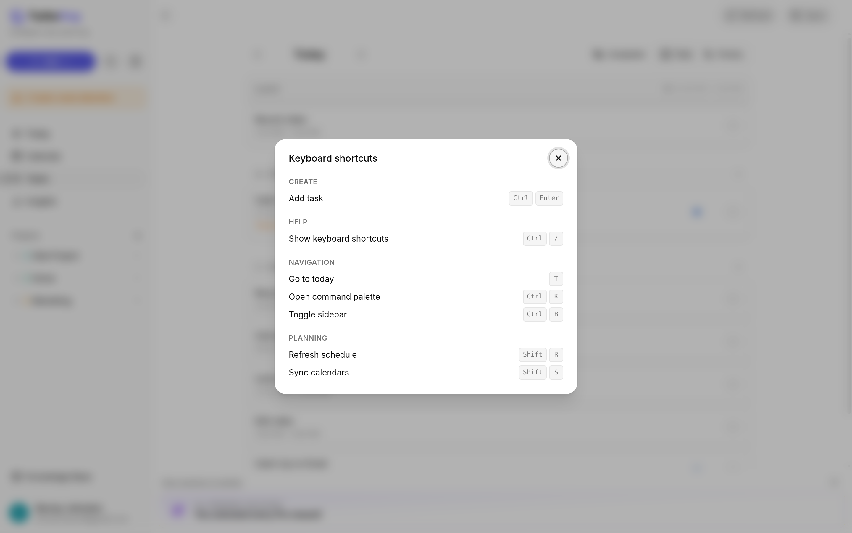 TurboHog Keyboard shortcuts window