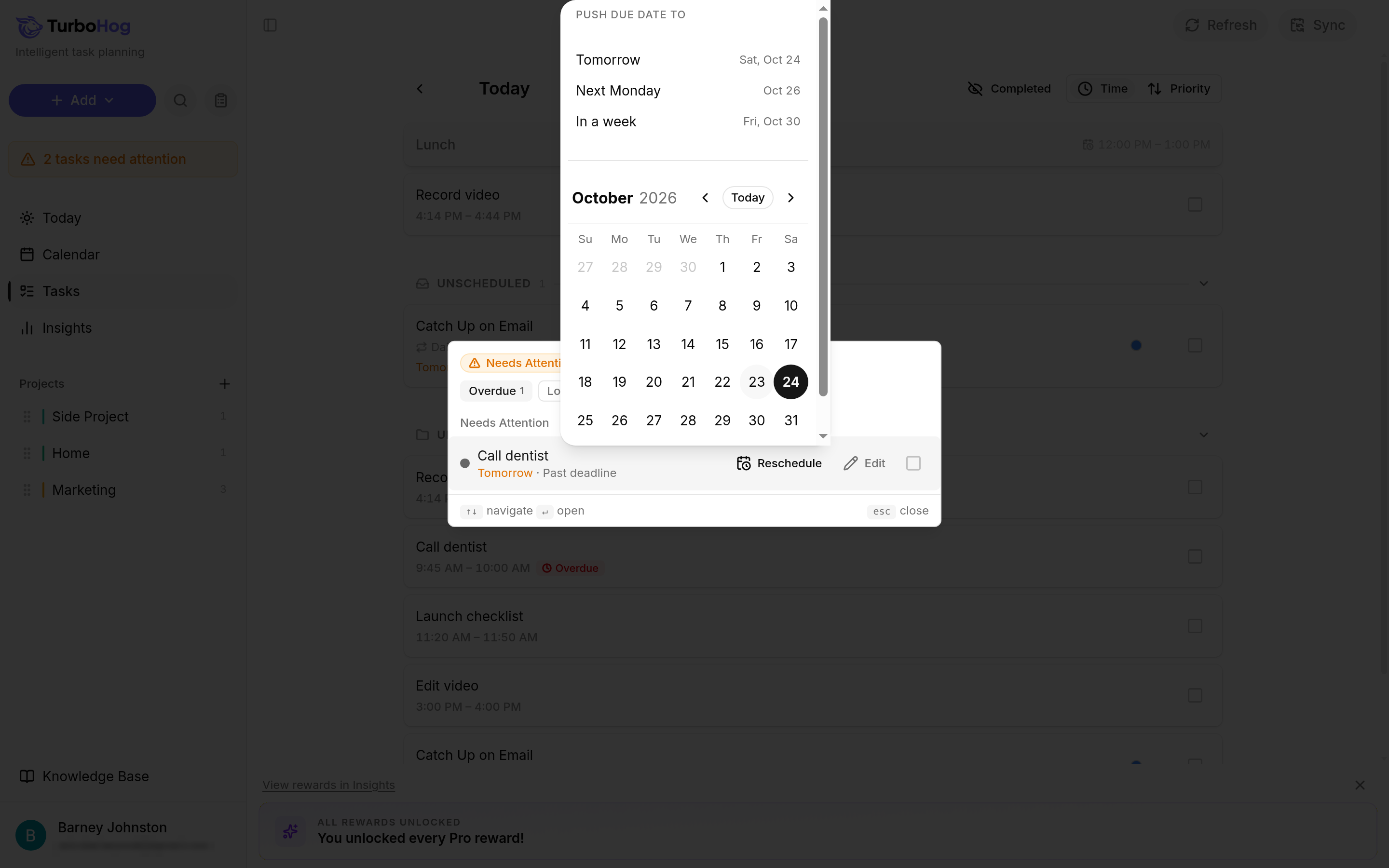 TurboHog push due date menu
