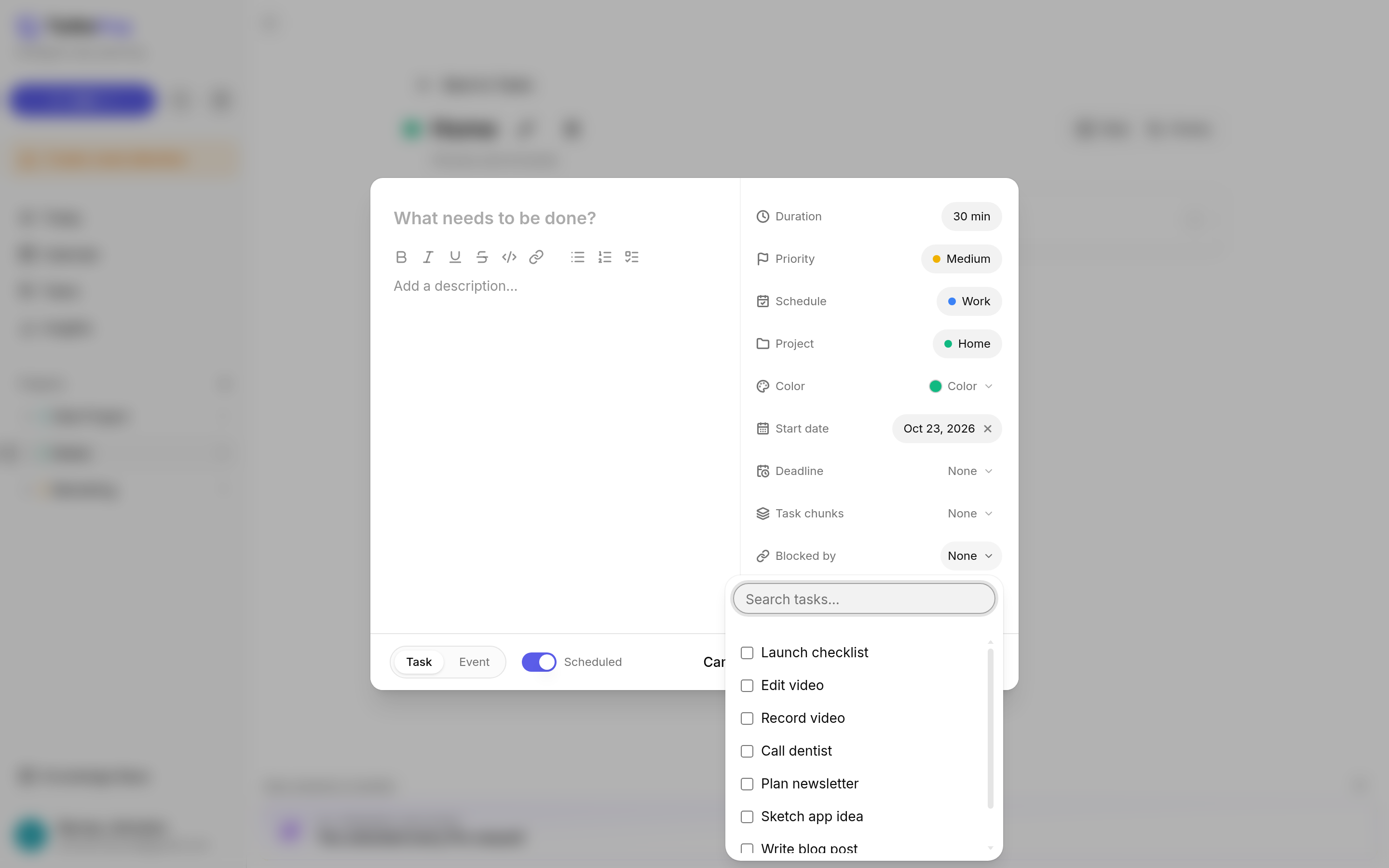 TurboHog Blocked by field in the task form