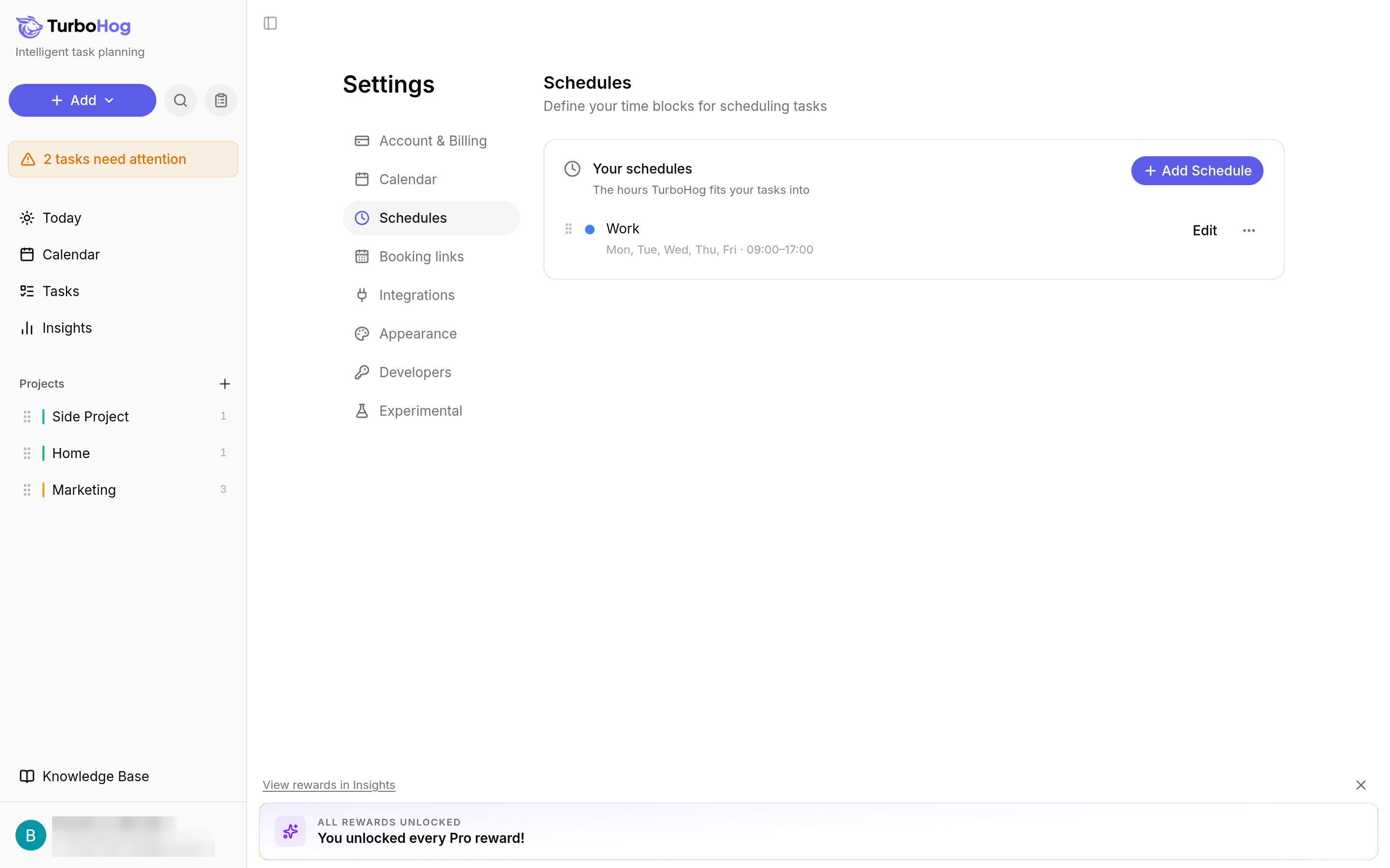 TurboHog Schedules settings
