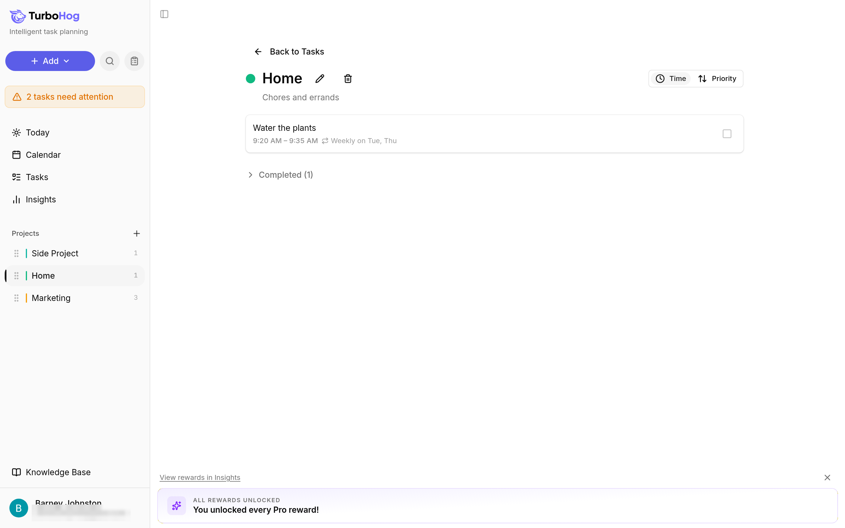TurboHog project page with completed tasks
